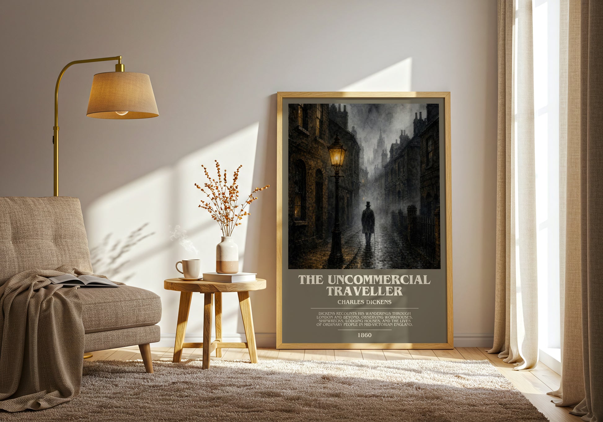 The Uncommercial Traveller bookish print on bookshelf – Charles Dickens fan gift