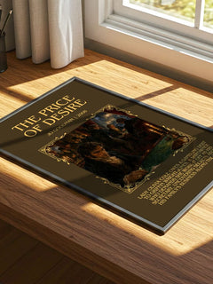 The Price of Desire Minimalist Book Poster by Jo Goodman – print on a sunlit desk
