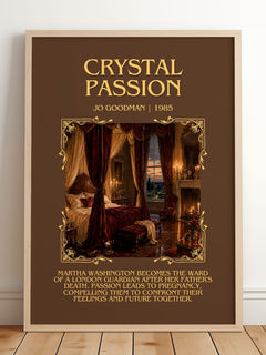 Crystal Passion Minimalist Book Poster by Jo Goodman – framed print leaning on a wooden floor