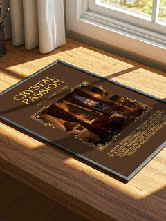 Crystal Passion Minimalist Book Poster by Jo Goodman – print on a sunlit desk