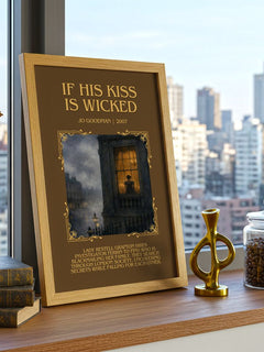 If his kiss is wicked Minimalist Book Poster by Jo Goodman – framed print on a city-view windowsill