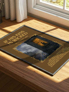 If his kiss is wicked Minimalist Book Poster by Jo Goodman – print on a sunlit desk