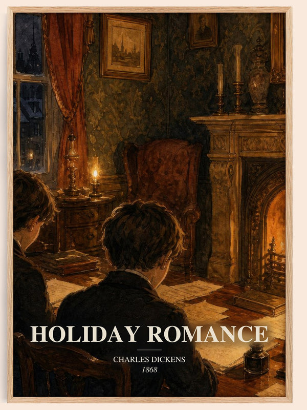 Holiday Romance watercolour book poster by Charles Dickens – framed literary art print