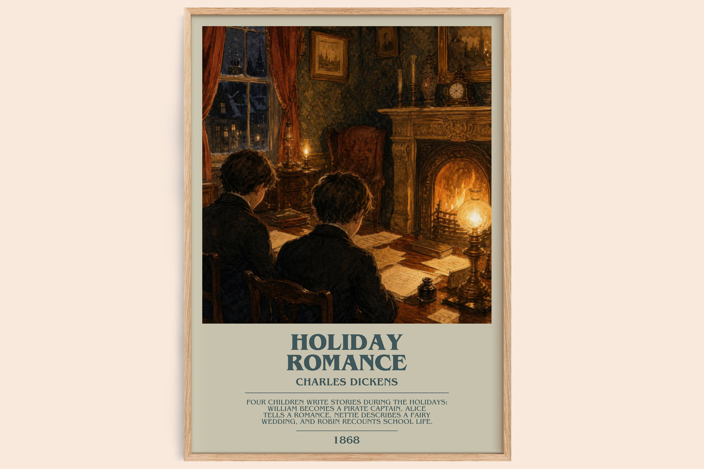 Holiday Romance bookish book poster by Charles Dickens – framed literary art print