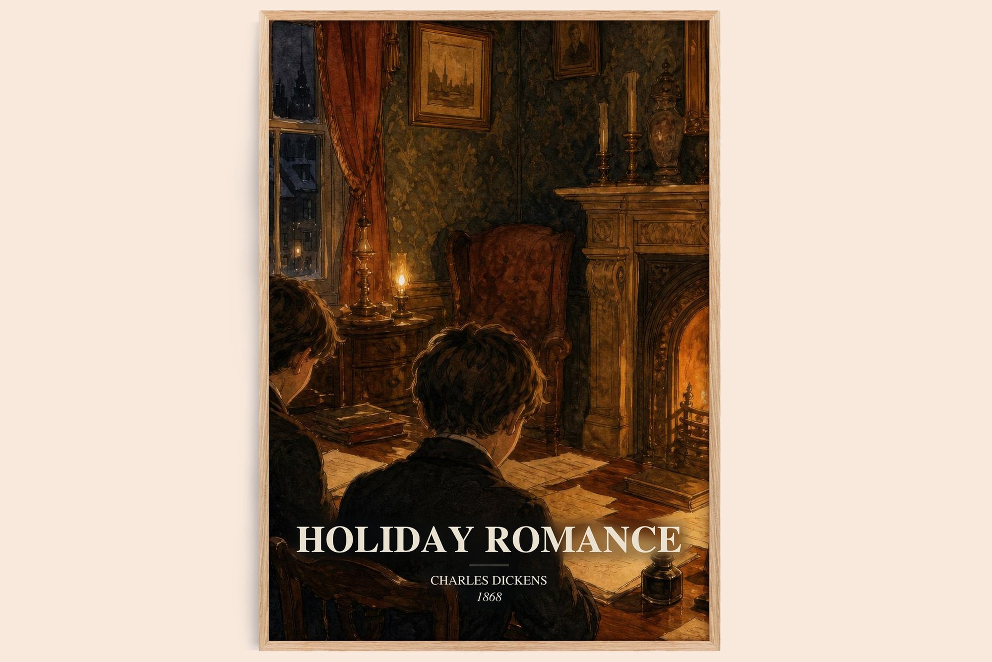 Holiday Romance watercolour book poster by Charles Dickens – framed literary art print