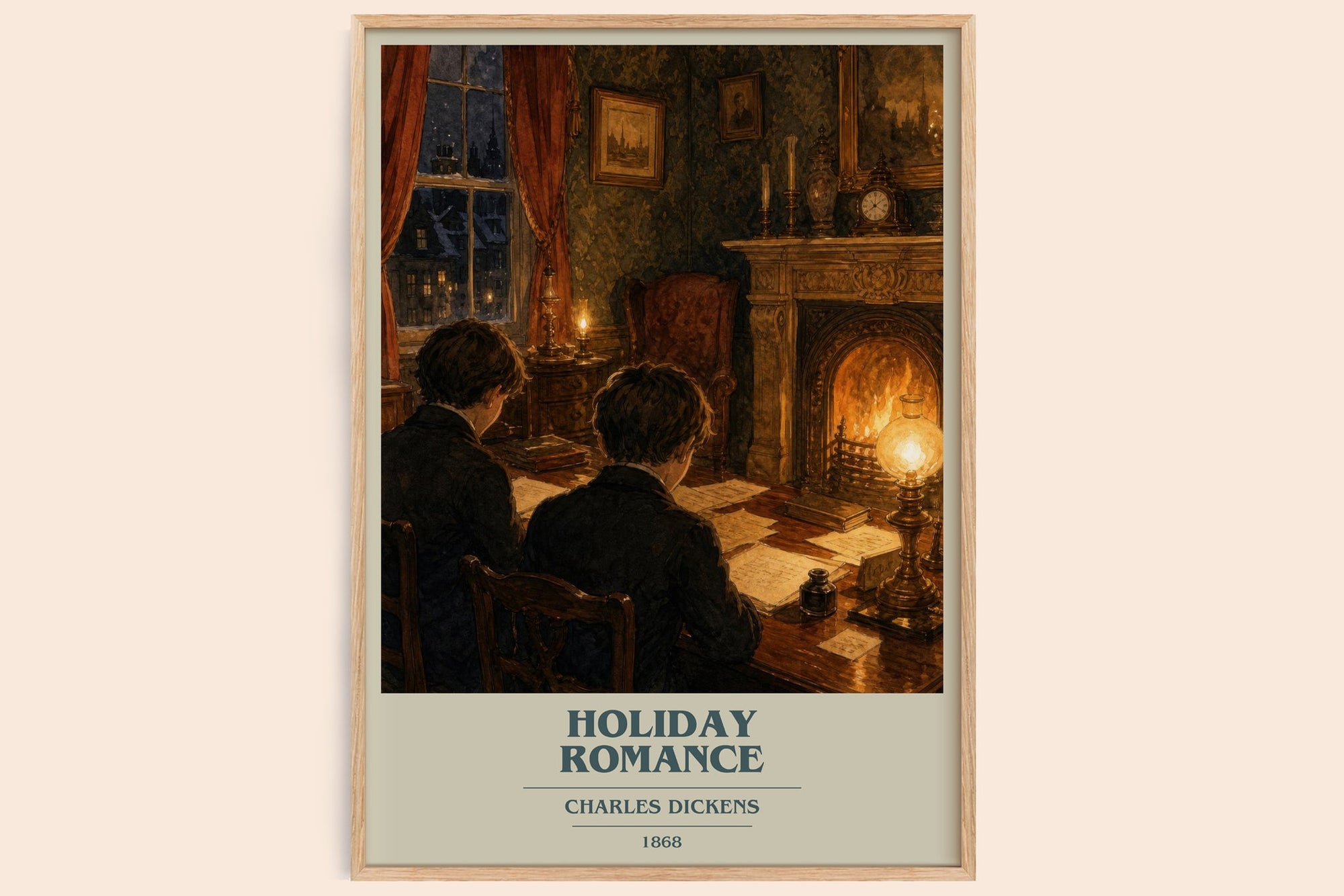 Holiday Romance book cover book poster by Charles Dickens – framed literary art print