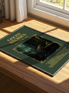 Ghost Stories Minimalist Book Poster by W. W. Jacobs – print on a sunlit desk