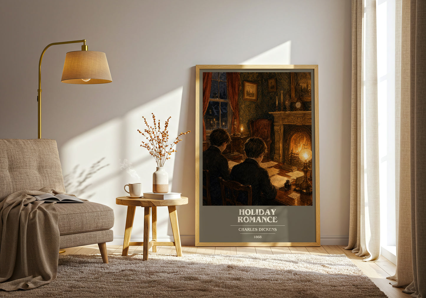 Holiday Romance book cover print on bookshelf – Charles Dickens fan gift
