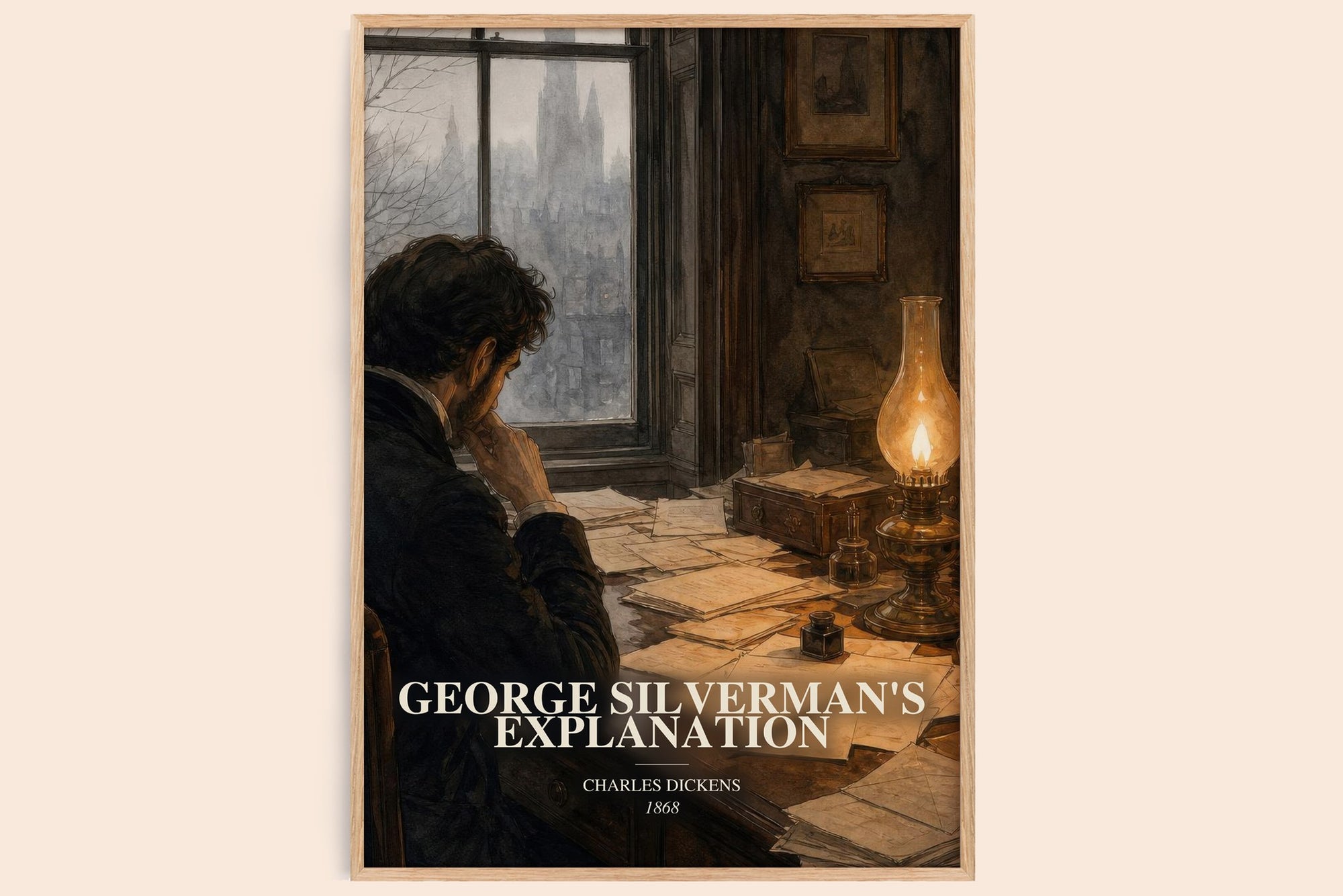 George Silverman'S Explanation watercolour book poster by Charles Dickens – framed literary art print