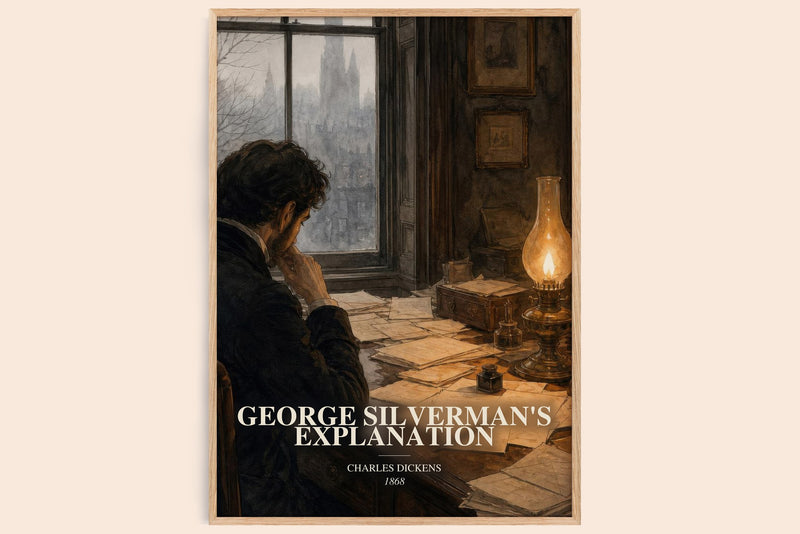 George Silverman'S Explanation watercolour book poster by Charles Dickens – framed literary art print