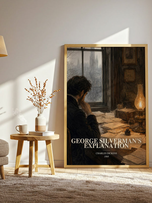 George Silverman'S Explanation watercolour print in frame leaning in hallway – classic literature wall art