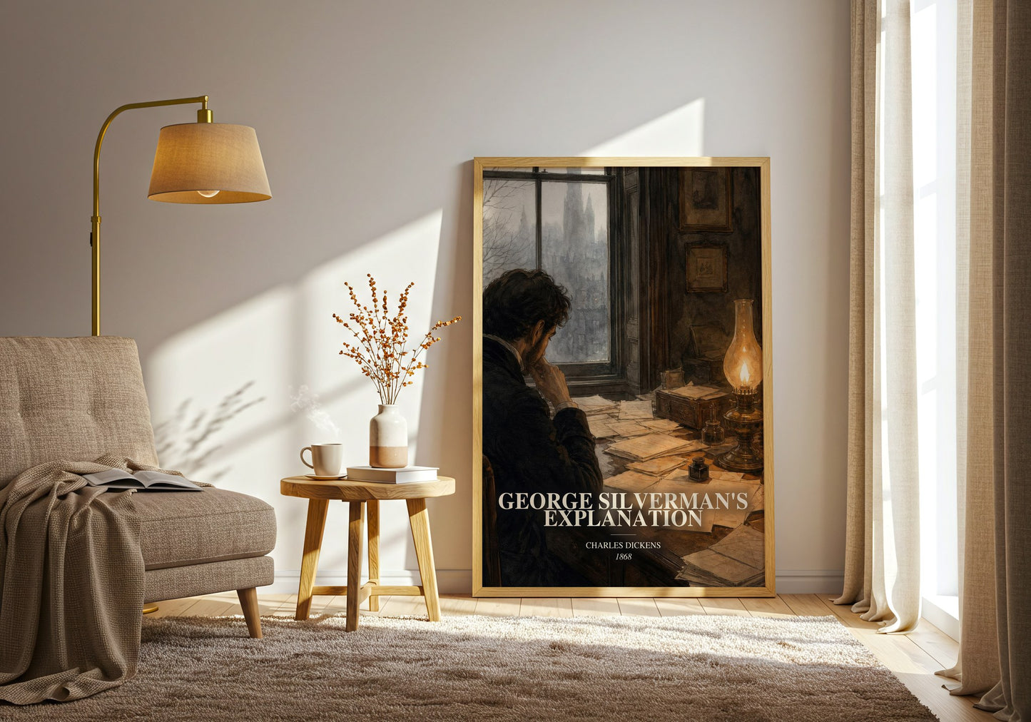 George Silverman'S Explanation watercolour print in frame leaning in hallway – classic literature wall art