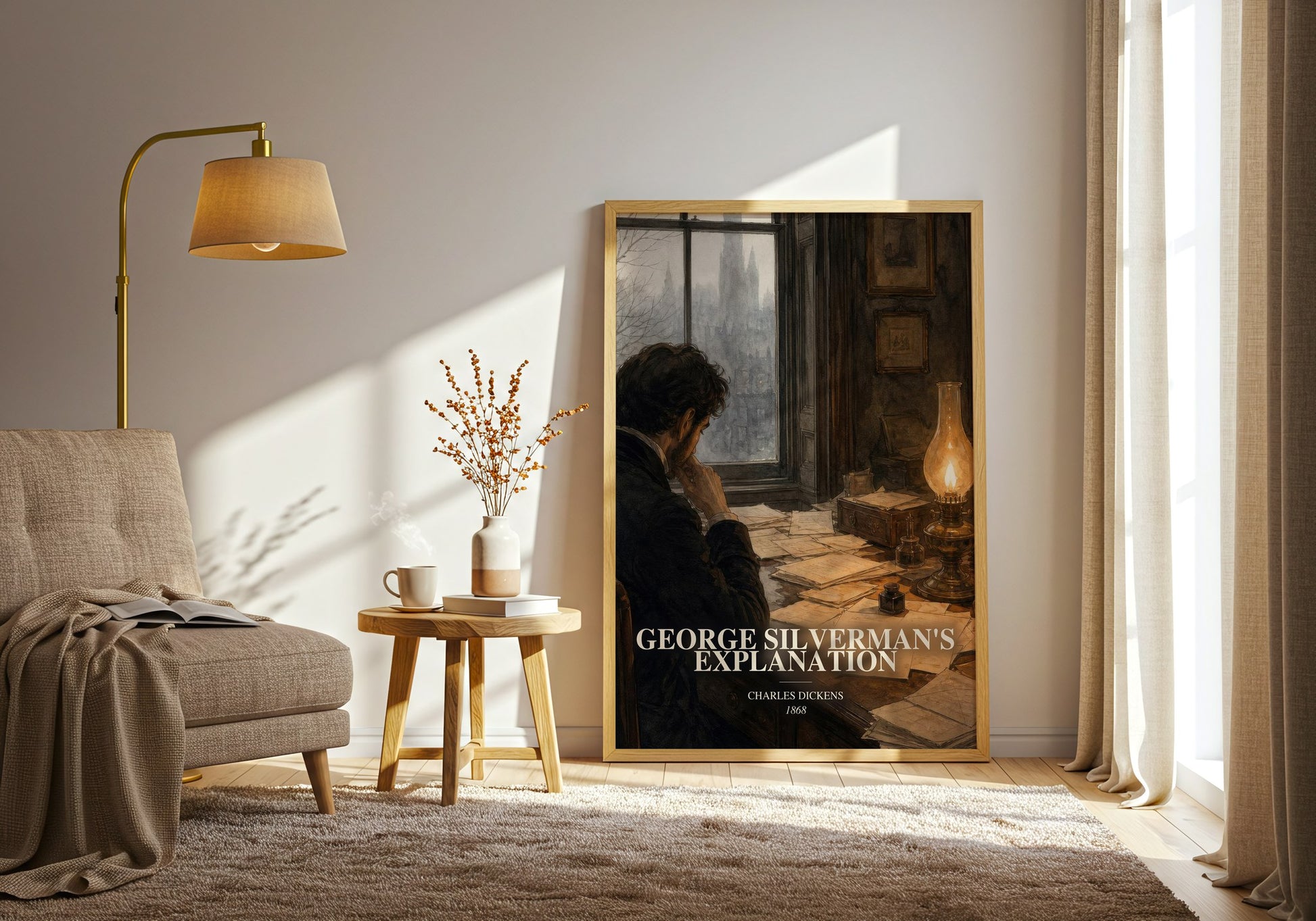 George Silverman'S Explanation watercolour print in frame leaning in hallway – classic literature wall art