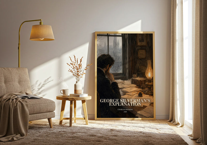 George Silverman'S Explanation watercolour print in frame leaning in hallway – classic literature wall art