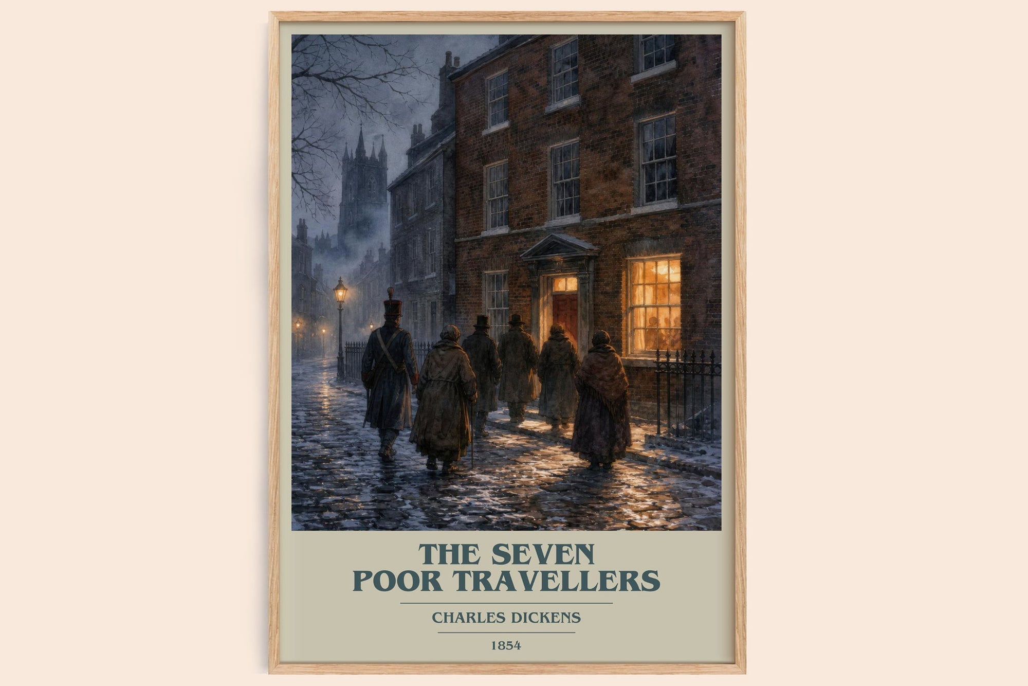 The Seven Poor Travellers book cover book poster by Charles Dickens – framed literary art print
