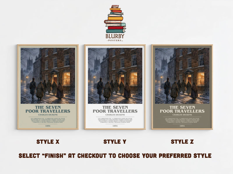 The Seven Poor Travellers bookish print in frame leaning in hallway – classic literature wall art
