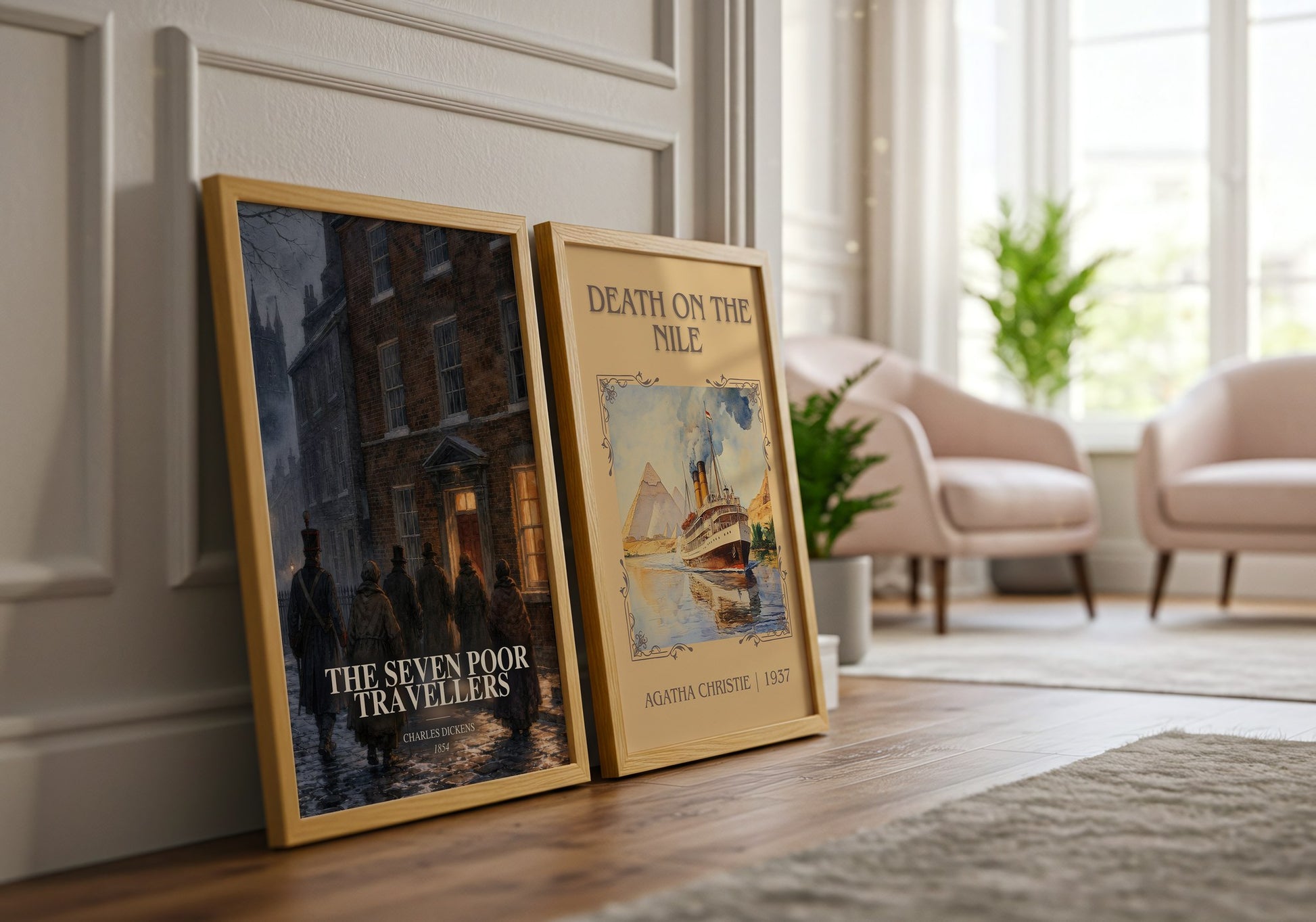 The Seven Poor Travellers watercolour print framed by window – literary home decor