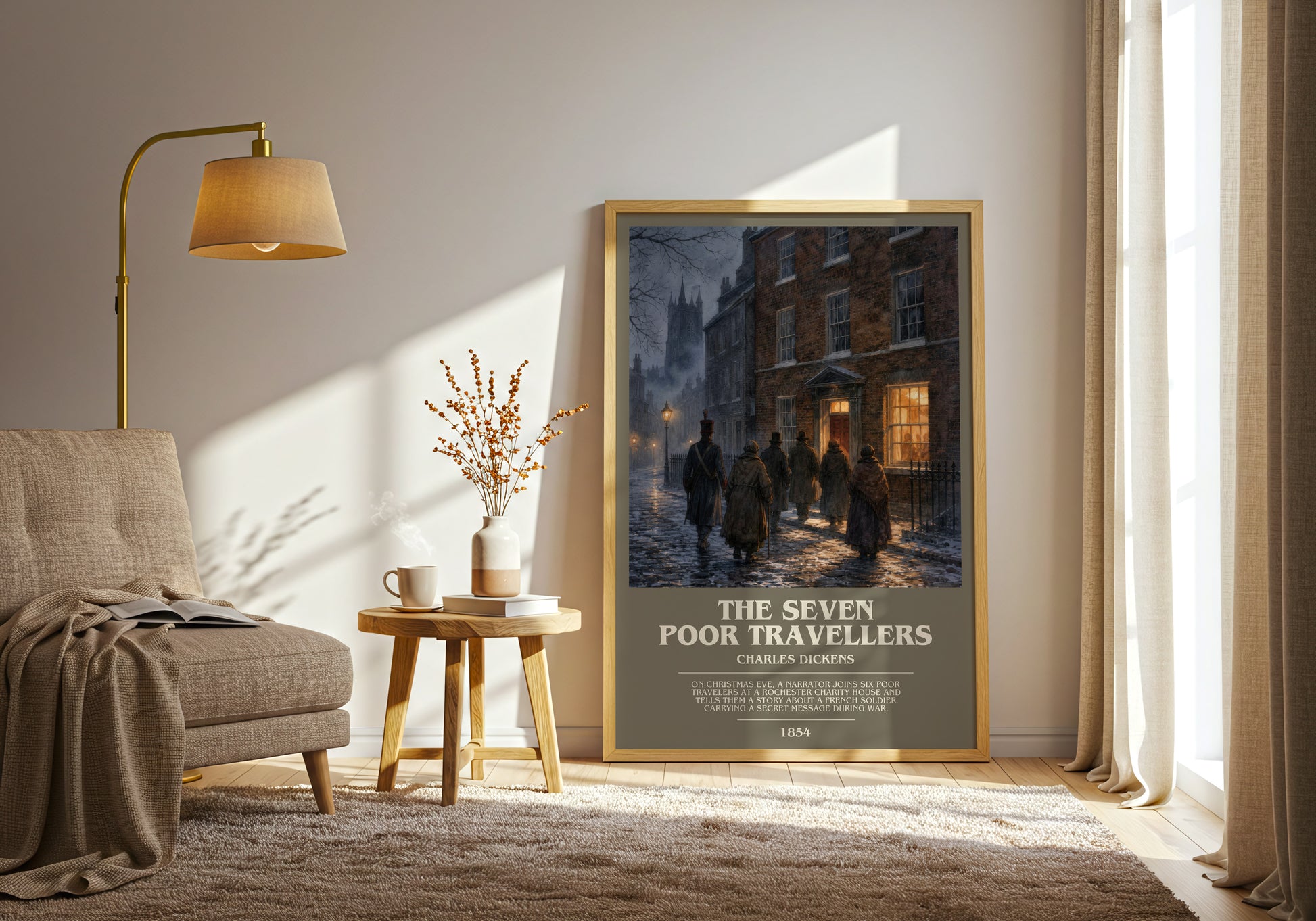 The Seven Poor Travellers bookish print on bookshelf – Charles Dickens fan gift