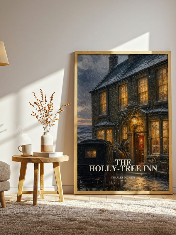 The Holly-Tree Inn watercolour print in frame leaning in hallway – classic literature wall art