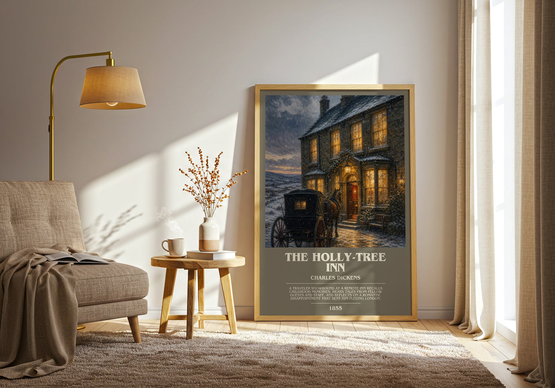 The Holly-Tree Inn bookish print on bookshelf – Charles Dickens fan gift