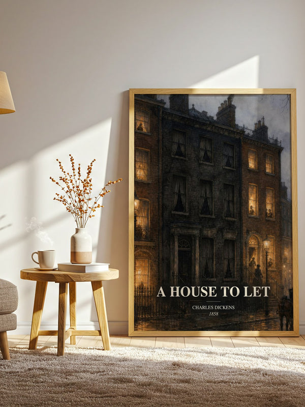 A House To Let watercolour print in frame leaning in hallway – mystery wall art