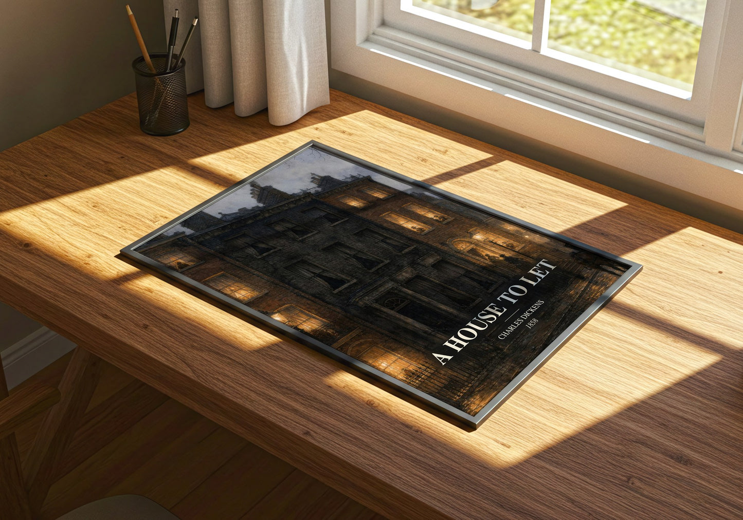 A House To Let watercolour book poster framed on wall – mystery wall art
