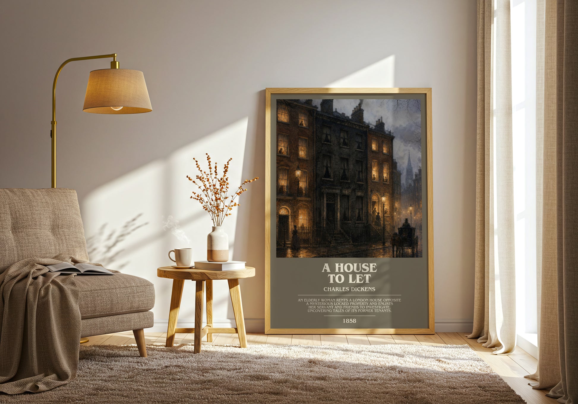 A House To Let bookish print on bookshelf – Charles Dickens fan gift
