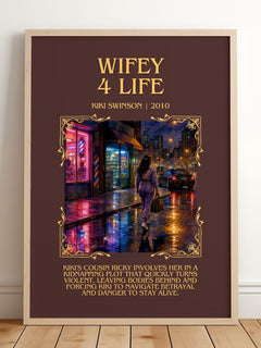 Wifey 4 life Minimalist Book Poster by Kiki Swinson – framed print leaning on a wooden floor