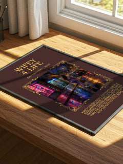 Wifey 4 life Minimalist Book Poster by Kiki Swinson – print on a sunlit desk