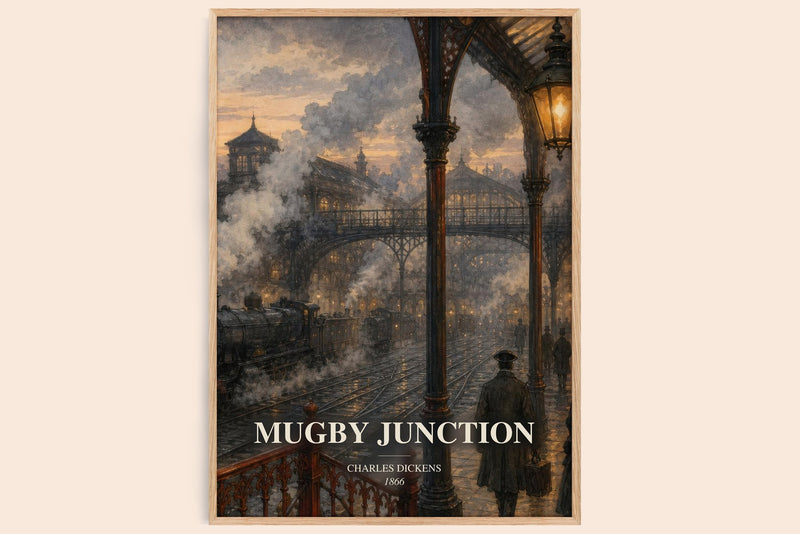 Mugby Junction watercolour book poster by Charles Dickens – framed literary art print