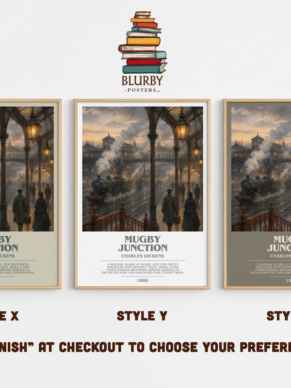 Mugby Junction bookish print in frame leaning in hallway – classic literature wall art
