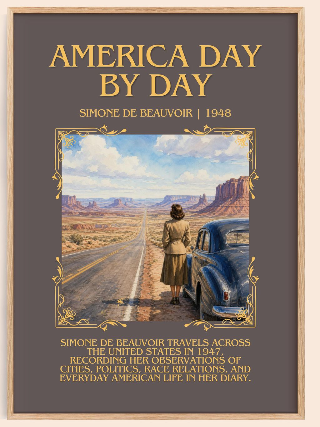 America Day by Day Minimalist Book Poster by Simone de Beauvoir – book poster