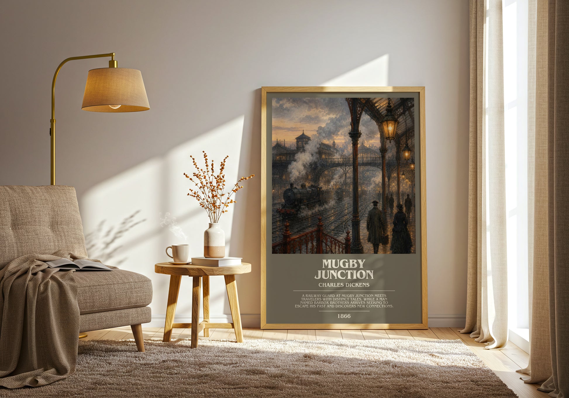 Mugby Junction bookish print on bookshelf – Charles Dickens fan gift