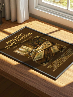 Amazing rare things Minimalist Book Poster by David Attenborough – print on a sunlit desk