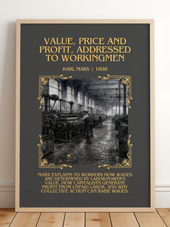 Value, price and profit, addressed to workingmen Minimalist Book Poster by Karl Marx – framed print leaning on a wooden floor