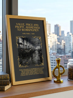 Value, price and profit, addressed to workingmen Minimalist Book Poster by Karl Marx – framed print on a city-view windowsill