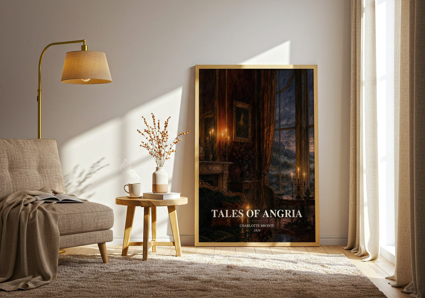 Tales Of Angria watercolour print in frame leaning in hallway – classic literature wall art