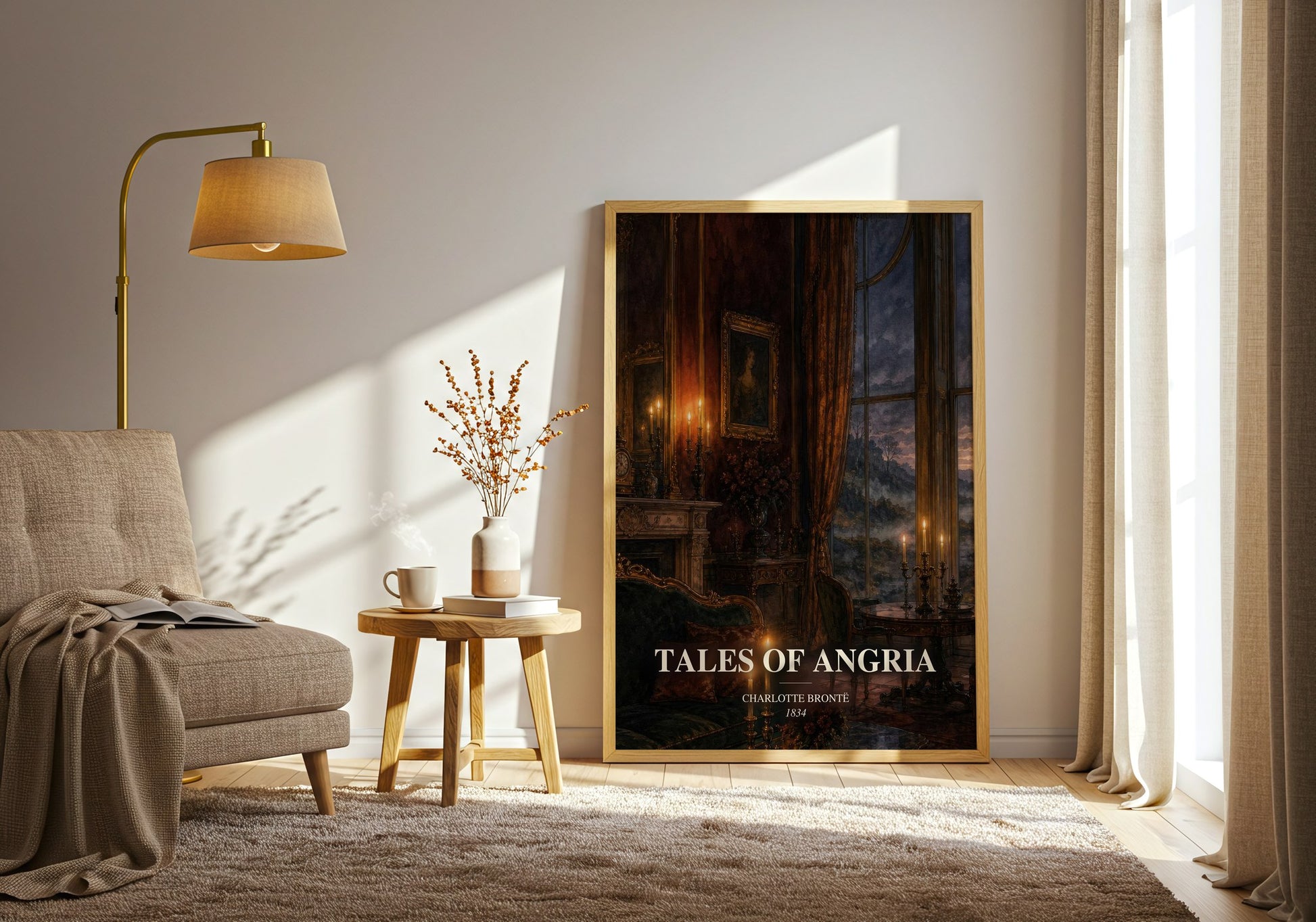 Tales Of Angria watercolour print in frame leaning in hallway – classic literature wall art