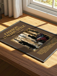 Fashion, Italian style Minimalist Book Poster by Valerie Steele – print on a sunlit desk