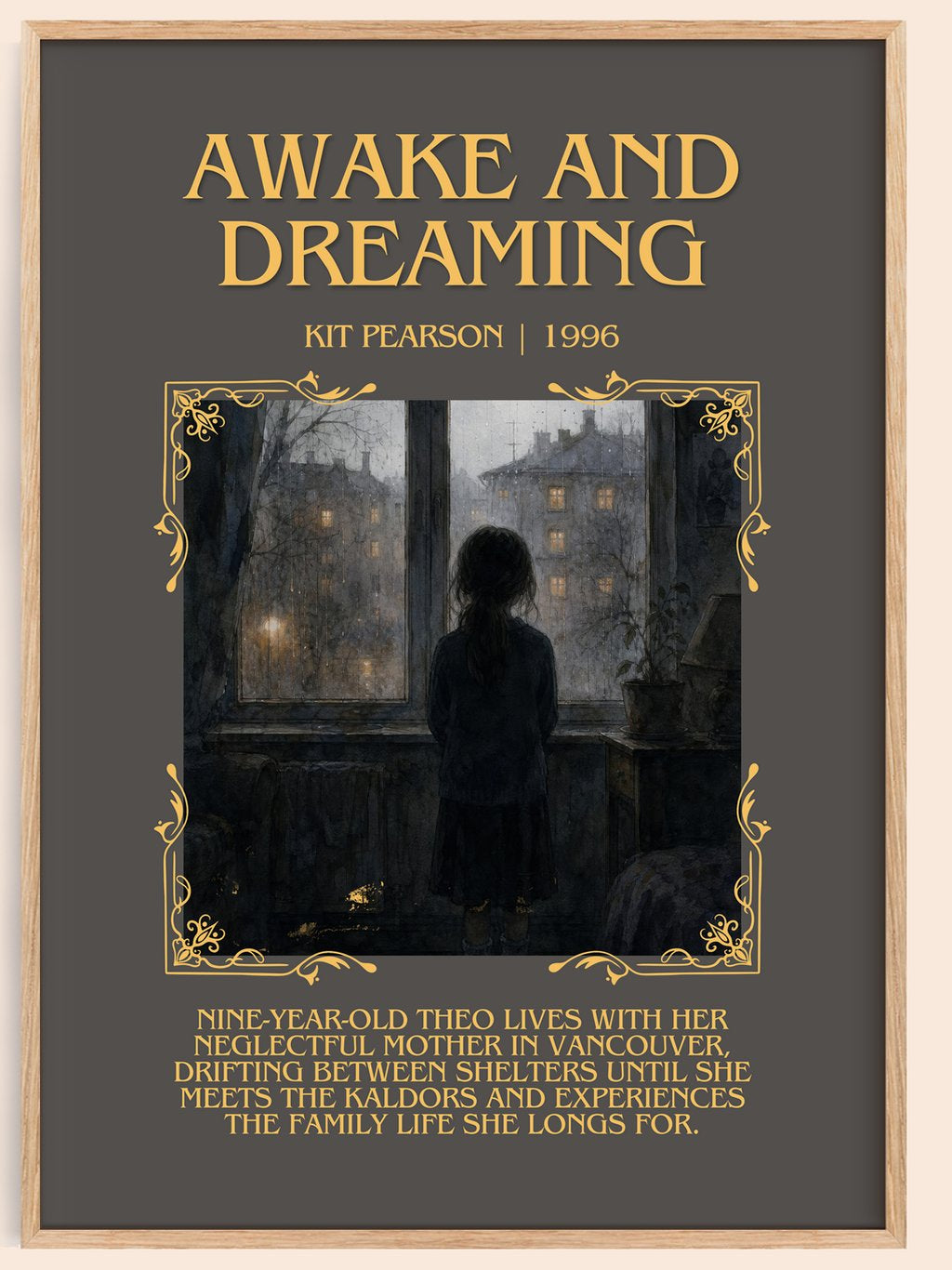 Awake and Dreaming Minimalist Book Poster by Kit Pearson – book poster