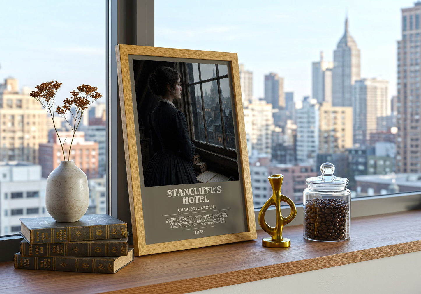 Stancliffe'S Hotel bookish print framed by window – literary home decor