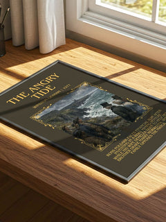 The Angry Tide Minimalist Book Poster by Winston Graham – print on a sunlit desk
