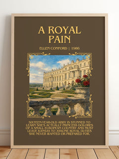 A royal pain Minimalist Book Poster by Ellen Conford – framed print leaning on a wooden floor