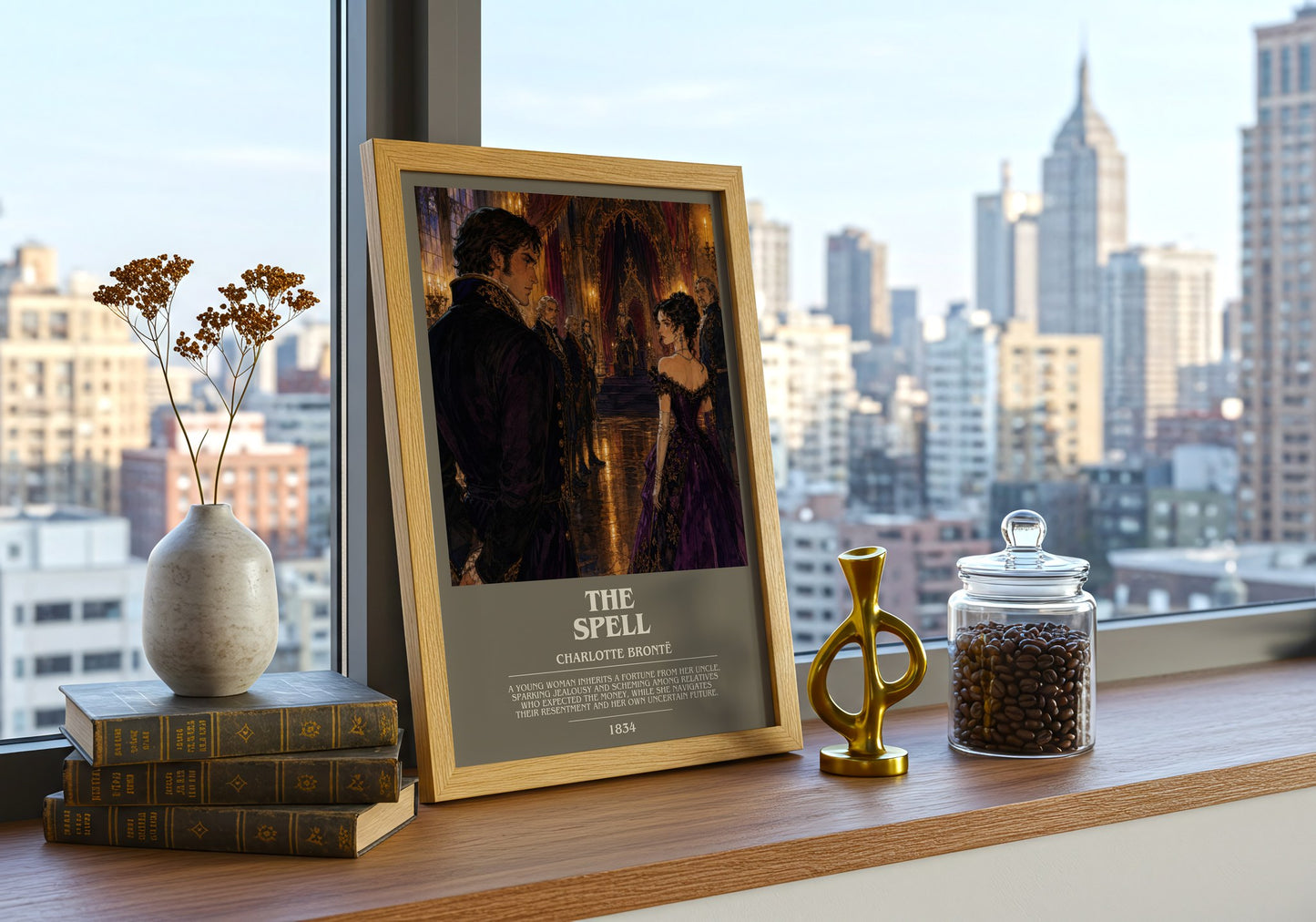 The Spell bookish print framed by window – literary home decor