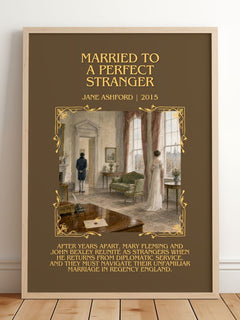 Married to a Perfect Stranger Minimalist Book Poster by Jane Ashford – framed print leaning on a wooden floor