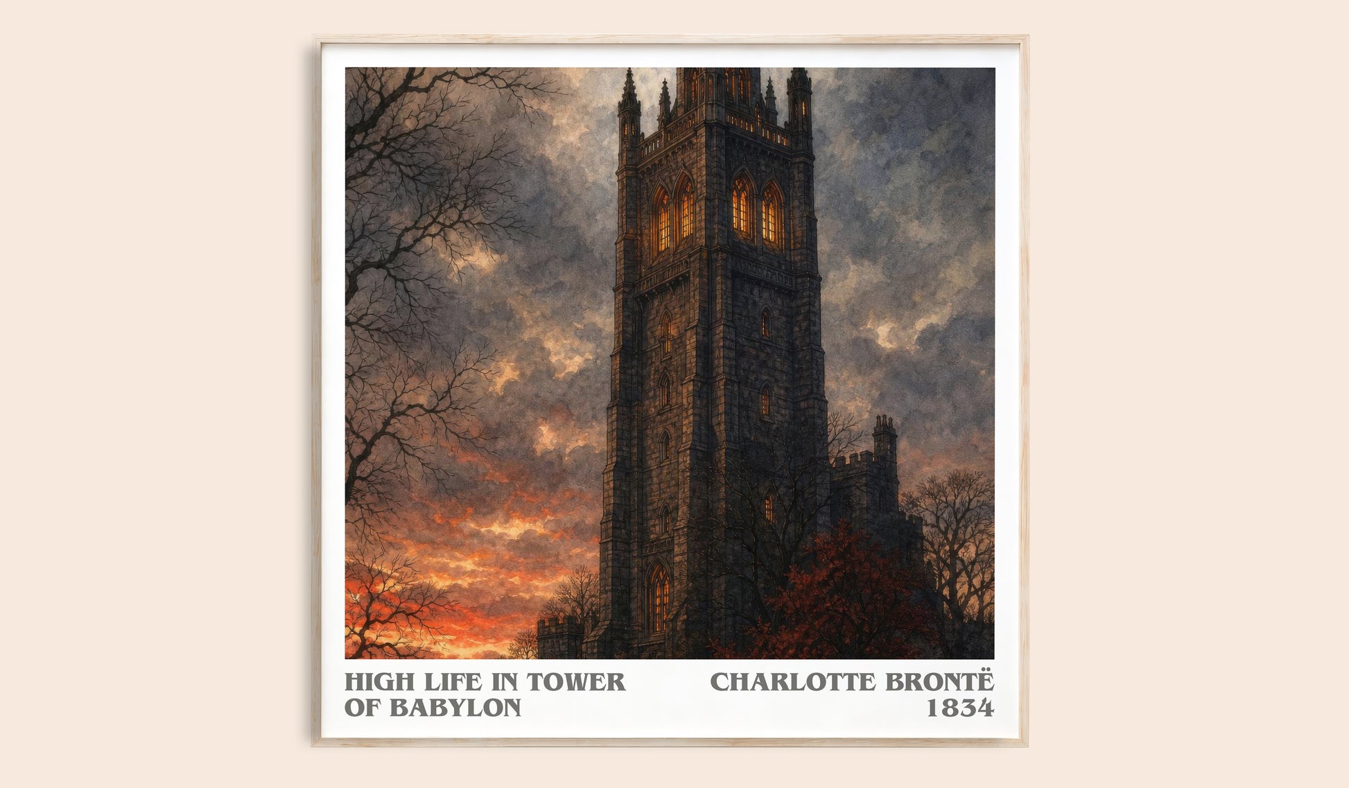 High Life In Tower Of Babylon literary book poster by Charlotte Brontë – framed literary art print