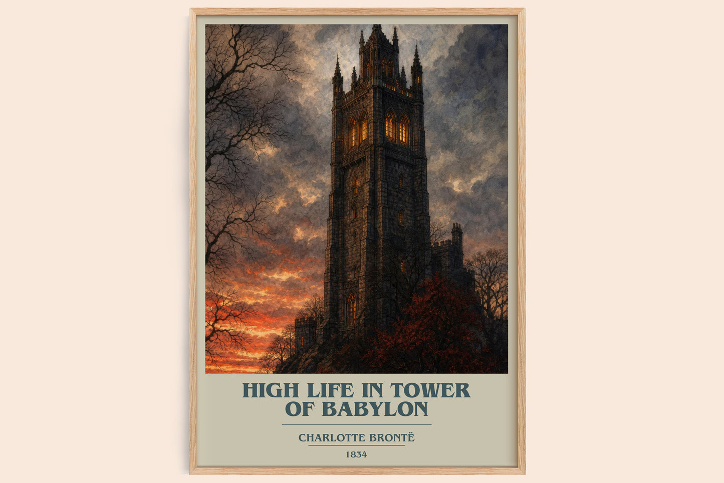 High Life In Tower Of Babylon book cover book poster by Charlotte Brontë – framed literary art print