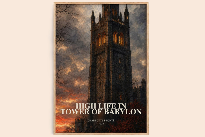 High Life In Tower Of Babylon watercolour book poster by Charlotte Brontë – framed literary art print