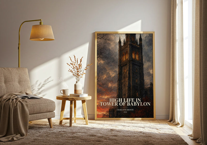 High Life In Tower Of Babylon watercolour print in frame leaning in hallway – historical fiction wall art