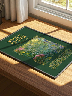 Spider, Spider Minimalist Book Poster by Joy Cowley – print on a sunlit desk